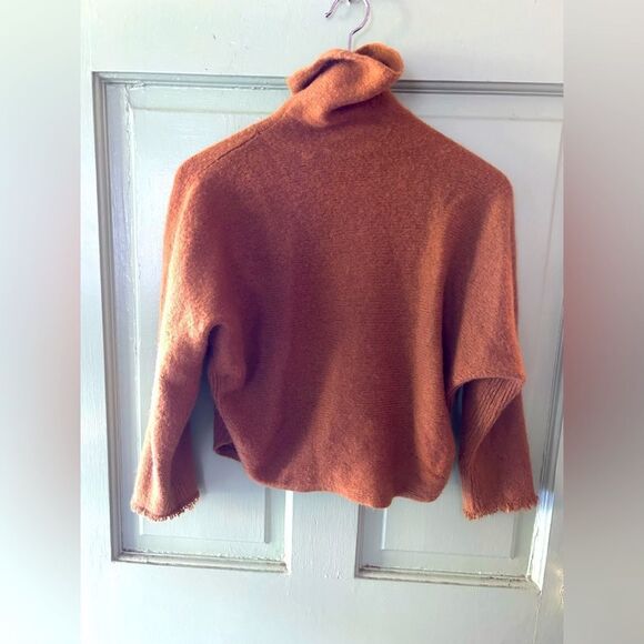 Vince Brown rust Cashmere wool Blend Raw Hem Turtleneck Sweater cropped - Picture 4 of 7